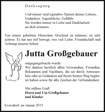 Traueranzeige von Jutta Großgebauer von Uelzen