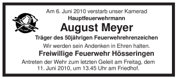 Traueranzeige von August Meyer von ALLGEMEINE ZEITUNG UELZEN