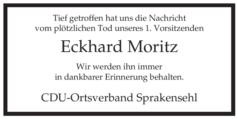  Traueranzeige für Eckhard Moritz vom 29.12.2009 aus ALLGEMEINE ZEITUNG UELZEN