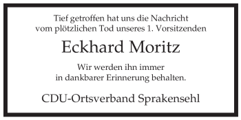 Traueranzeige von Eckhard Moritz von ALLGEMEINE ZEITUNG UELZEN
