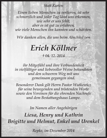 Traueranzeige von Erich Köllner von Uelzen