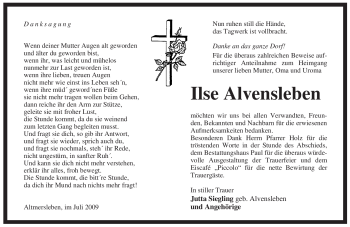 Traueranzeige von Ilse Alvensleben von ALLGEMEINE ZEITUNG UELZEN