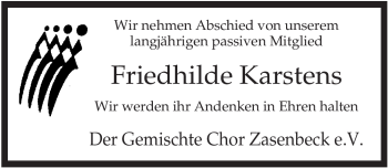 Traueranzeige von Friedhilde Karstens von ALLGEMEINE ZEITUNG UELZEN