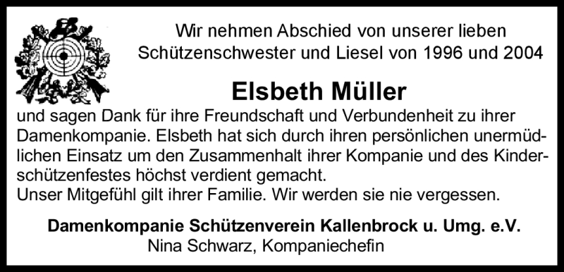  Traueranzeige für Elsbeth Müller vom 29.09.2010 aus ALLGEMEINE ZEITUNG UELZEN