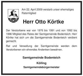 Traueranzeige von Otto Körtke von ALLGEMEINE ZEITUNG UELZEN