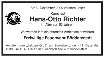 Traueranzeige von Hans-Otto Richter von ALLGEMEINE ZEITUNG UELZEN