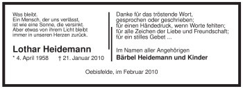 Traueranzeige von Lothar Heidemann von ALLGEMEINE ZEITUNG UELZEN