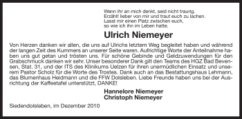 Traueranzeige von Ulrich Niemeyer von ALLGEMEINE ZEITUNG UELZEN