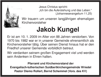 Traueranzeige von Jakob Kungel von ALLGEMEINE ZEITUNG UELZEN