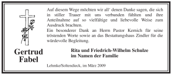 Traueranzeige von Gertrud Fabel von ALLGEMEINE ZEITUNG UELZEN