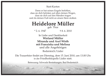 Traueranzeige von Heidelore Müller von ALLGEMEINE ZEITUNG UELZEN