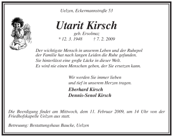 Traueranzeige von Utarit Kirsch von ALLGEMEINE ZEITUNG UELZEN