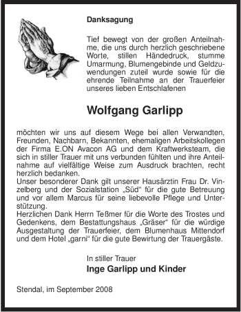 Traueranzeige von Wolfgang Garlipp von ALLGEMEINE ZEITUNG UELZEN