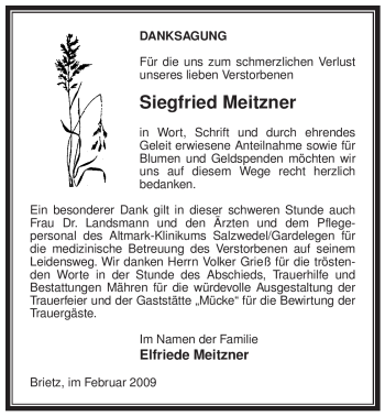 Traueranzeige von Siegfried Meitzner von ALLGEMEINE ZEITUNG UELZEN