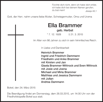 Traueranzeige von Ella Brammer von Uelzen