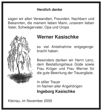 Traueranzeige von Werner Kasischke von ALLGEMEINE ZEITUNG UELZEN