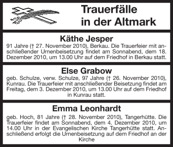 Traueranzeige von Else Grabow von ALLGEMEINE ZEITUNG UELZEN