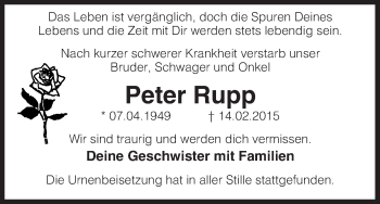 Traueranzeige von Peter Rupp von Uelzen