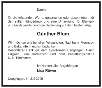 Traueranzeige von Günther Blum von ALLGEMEINE ZEITUNG UELZEN