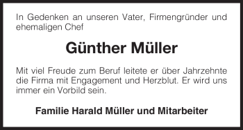 Traueranzeige von Günther Müller von ALLGEMEINE ZEITUNG UELZEN
