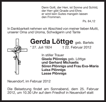 Traueranzeige von Gerda Löttge von ALLGEMEINE ZEITUNG UELZEN