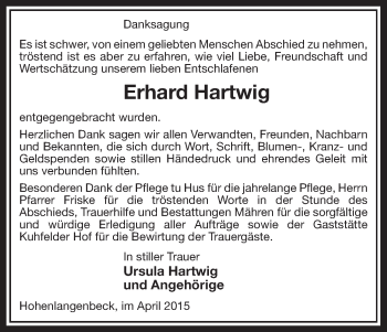 Traueranzeige von Erhard Hartwig von Uelzen