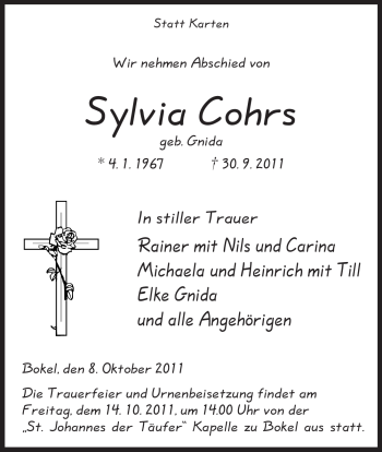 Traueranzeige von Sylvia Cohrs von ALLGEMEINE ZEITUNG UELZEN