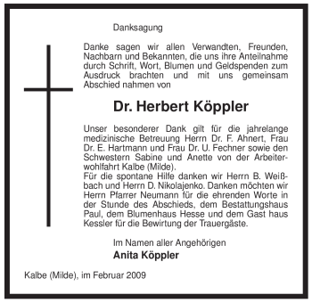 Traueranzeige von Herbert Köppler von ALLGEMEINE ZEITUNG UELZEN