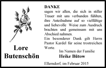 Traueranzeige von Lore Butenschön von Uelzen