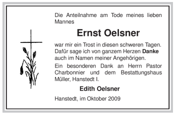 Traueranzeige von Ernst Oelsner von ALLGEMEINE ZEITUNG UELZEN