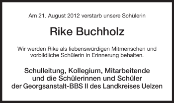 Traueranzeige von Rike Buchholz von Uelzen