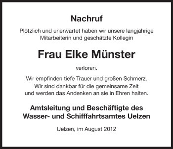 Traueranzeige von Elke Münster von Uelzen