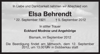 Traueranzeige von Elsa Behrendt von Uelzen