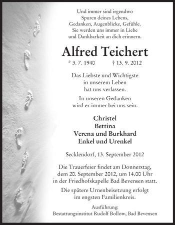 Traueranzeige von Alfred Teichert von Uelzen