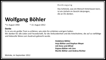 Traueranzeige von Wolfgang Böhler von Uelzen