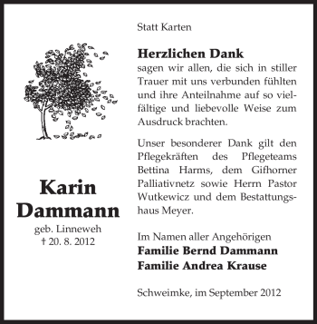 Traueranzeige von Karin Dammann von Uelzen