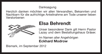 Traueranzeige von Elsa Behrendt von Uelzen