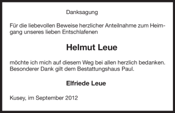 Traueranzeige von Helmut Leue von Uelzen