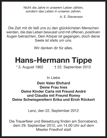 Traueranzeige von Hans-Hermann Tippe von Uelzen