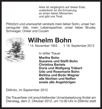 Traueranzeige von Wilhelm Bohn von Uelzen