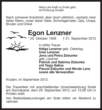 Traueranzeige von Egon Lenzner von Uelzen