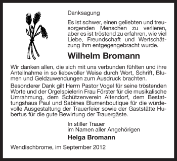 Traueranzeige von Wilhelm Bromann von Uelzen