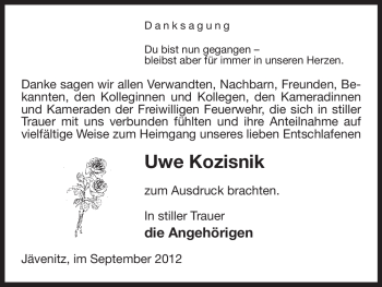 Traueranzeige von Uwe Kozisnik von Uelzen