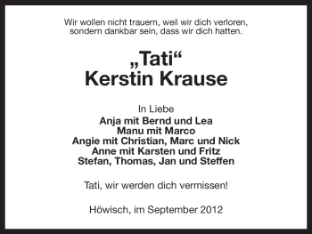 Traueranzeige von Kerstin Krause von Uelzen