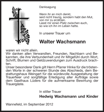 Traueranzeige von Walter Wachsmann von Uelzen