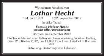 Traueranzeige von Lothar Hecht von Uelzen