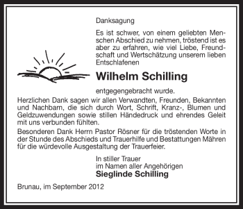 Traueranzeige von Wilhelm Schilling von Uelzen