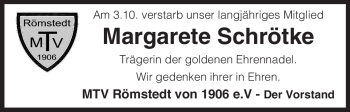 Traueranzeige von Margarete Schrötke von Uelzen