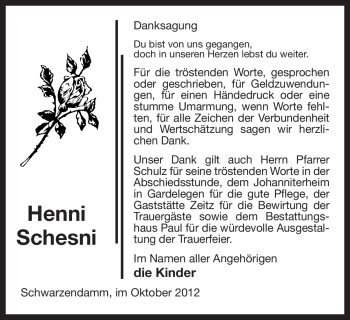 Traueranzeige von Henni Schesni von Uelzen