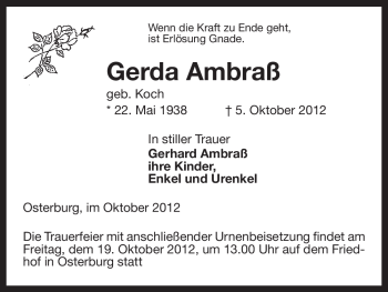 Traueranzeige von Gerda Ambraß von Uelzen